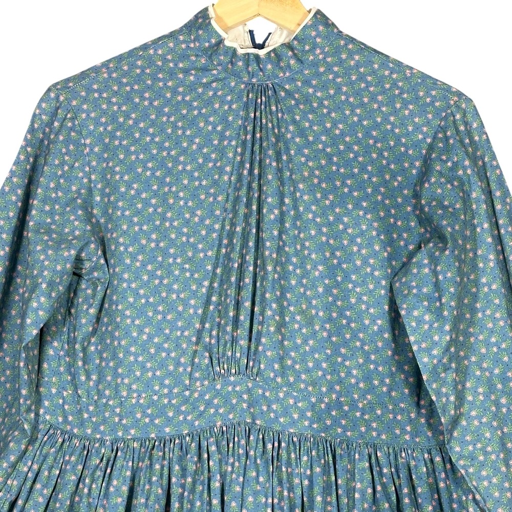 Vtg Prairie Country School Dress Blue‎ Floral High Neck Cottage Core Small - Picture 4 of 15